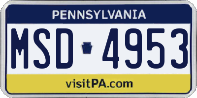 PA license plate MSD4953