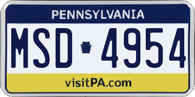 PA license plate MSD4954