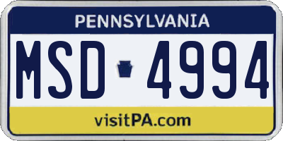 PA license plate MSD4994
