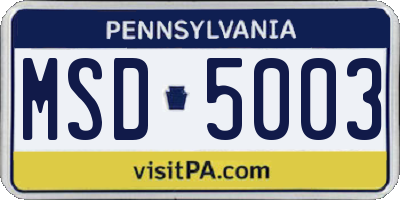 PA license plate MSD5003