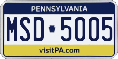 PA license plate MSD5005