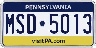 PA license plate MSD5013