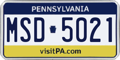PA license plate MSD5021