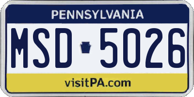 PA license plate MSD5026