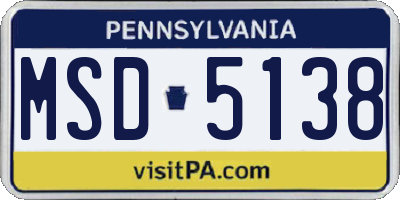 PA license plate MSD5138