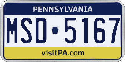 PA license plate MSD5167
