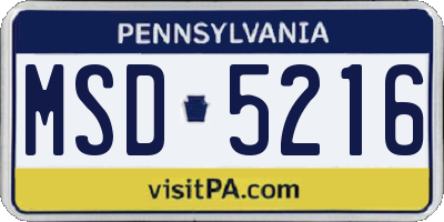 PA license plate MSD5216