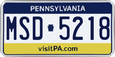 PA license plate MSD5218