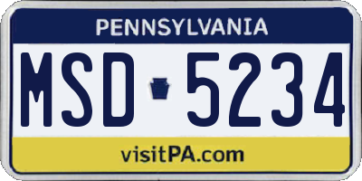 PA license plate MSD5234