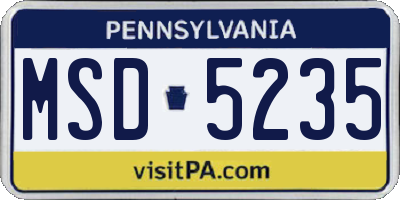 PA license plate MSD5235