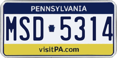 PA license plate MSD5314