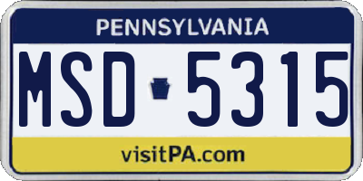 PA license plate MSD5315