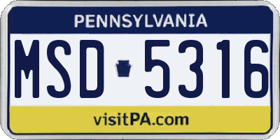 PA license plate MSD5316