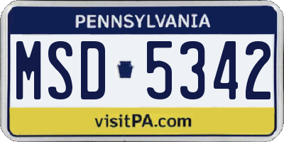 PA license plate MSD5342