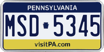 PA license plate MSD5345