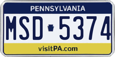 PA license plate MSD5374