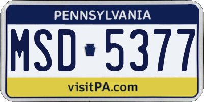 PA license plate MSD5377