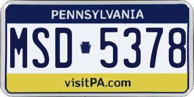 PA license plate MSD5378