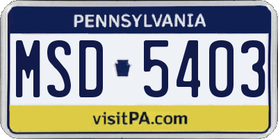 PA license plate MSD5403