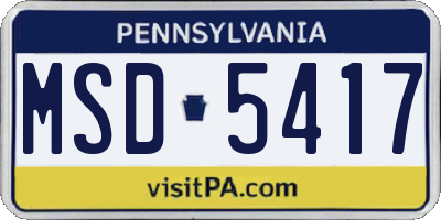 PA license plate MSD5417