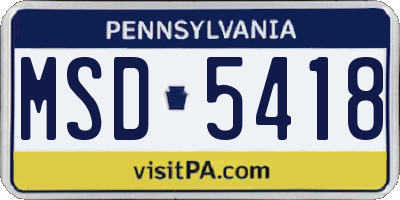 PA license plate MSD5418