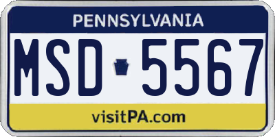 PA license plate MSD5567