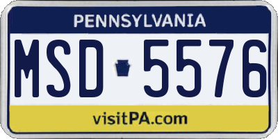 PA license plate MSD5576