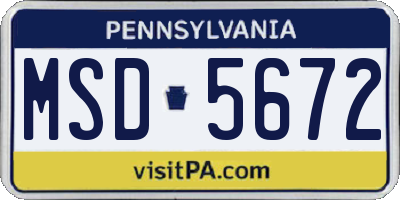 PA license plate MSD5672