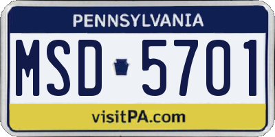 PA license plate MSD5701