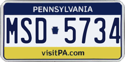 PA license plate MSD5734
