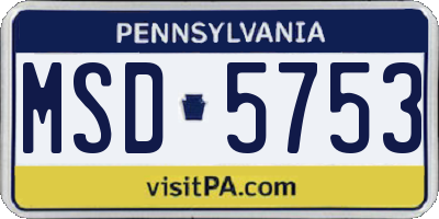 PA license plate MSD5753