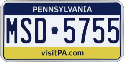 PA license plate MSD5755