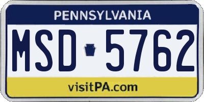 PA license plate MSD5762