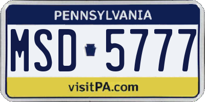 PA license plate MSD5777
