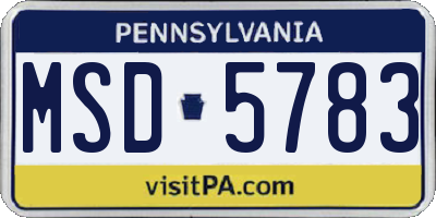 PA license plate MSD5783