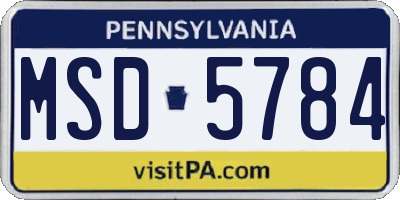 PA license plate MSD5784