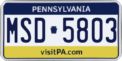 PA license plate MSD5803