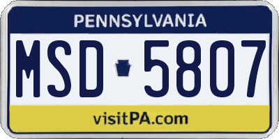 PA license plate MSD5807