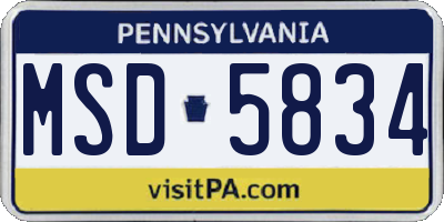PA license plate MSD5834