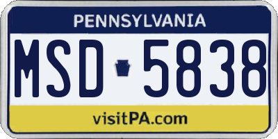 PA license plate MSD5838