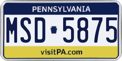 PA license plate MSD5875