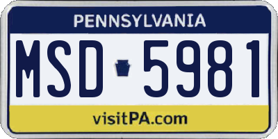 PA license plate MSD5981