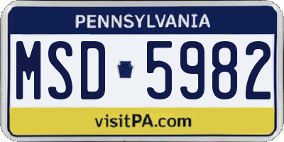 PA license plate MSD5982