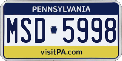 PA license plate MSD5998