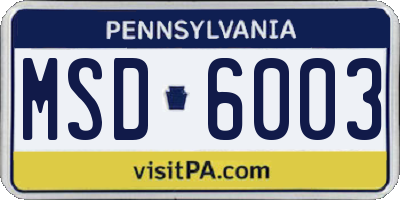 PA license plate MSD6003