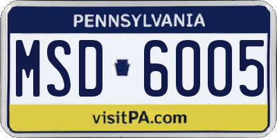 PA license plate MSD6005