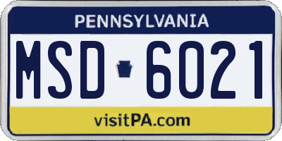 PA license plate MSD6021