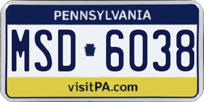 PA license plate MSD6038