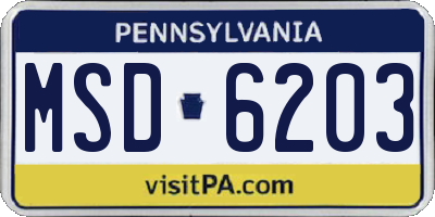 PA license plate MSD6203