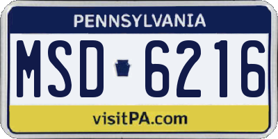 PA license plate MSD6216